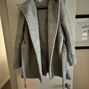 Motherhood Maternity Gray Teddy Wrap Coat with Hood